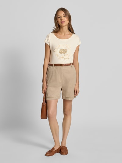 Lauren Ralph Lauren T-Shirt mit geripptem U-Boot-Ausschnitt Modell 'GRIETA' Offwhite Melange 1