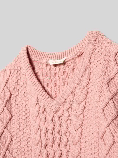 Guess Sweter krótki z dzianiny z detalem z logo Różowy 2