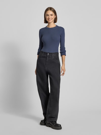 Pieces Sweter o kroju slim fit z dzianiny z mieszanki wiskozy model ‘MIRA’ Metaliczny niebieski 1