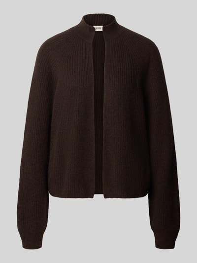 Produktfoto, Strickjacke aus Woll-Mix Modell 'LISINE' von DRYKORN in dunklem Braun, strukturierte Oberfläche, Stehkragen, Regular Fit, Damen Strickjacke