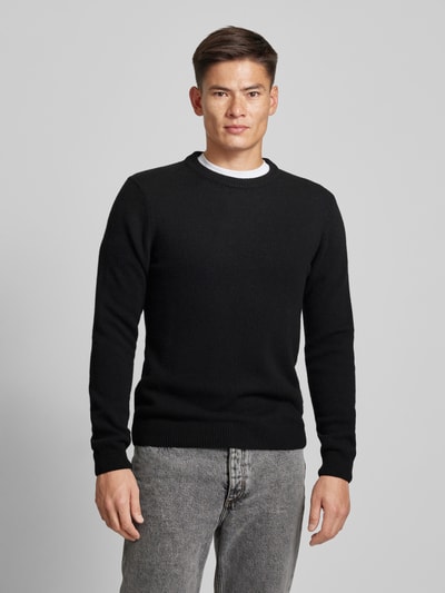 Casual Friday Sweter z dzianiny z fakturowanym wzorem model ‘Karl’ Antracytowy melanż 4