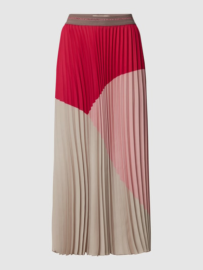 MOS MOSH Midirok in colour-blocking-design met plissévouwen Felroze - 2