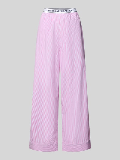 Produktfoto, Regular Fit Pyjama-Hose aus reiner Baumwolle Modell 'SHIRTING STRIPES' von Polo Ralph Lauren, różowo-białe paski, elastyczny pas z logo, materiał gładki, boczne kieszenie, wzór allover, kontekst: damska piżama, krój regular fit