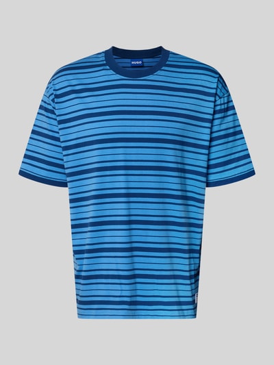 Produktfoto, Regular Fit T-Shirt aus reiner Baumwolle Modell 'Nistripe' von HUGO Blue, blau mit dunkelblauen Streifen, angenehme, glatte Textur