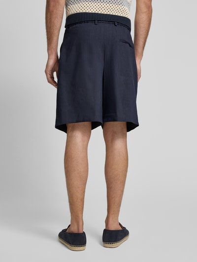 BOSS Regular fit linnen bermuda met steekzakken, model 'Peter' Marineblauw - 5