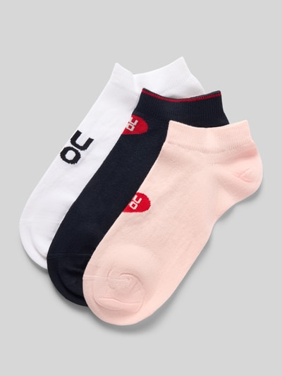 Produktfoto, Füsslinge aus Baumwoll-Mix im 3er-Pack von HUGO für Damen, in Weiß, Dunkelblau und Rosa, weiche Textur, neutraler Hintergrund.