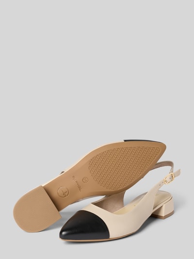 Produktfoto, Slingbacks aus Leder-Mix von Tamaris in Two-Tone-Optik mit spitzer Schuhspitze, Blockabsatz, Dornschließe und strukturierter Sohle.