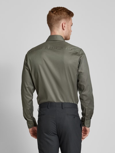 Profuomo Slim fit zakelijk overhemd met haaikraag, model 'Cutaway' Olijfgroen - 5