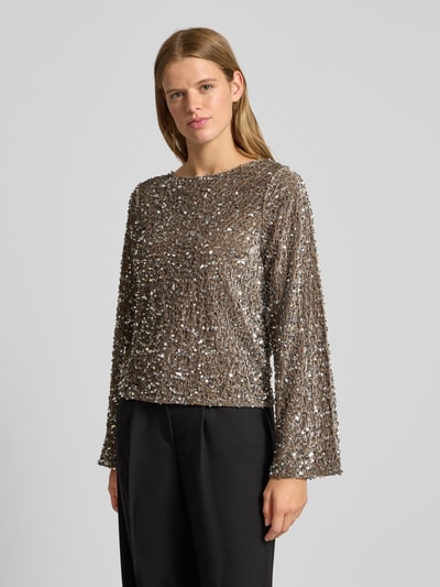 Pieces Bluzka o kroju regular fit z długim rękawem i cekinami model ‘KAM’ Szarobrązowy 4