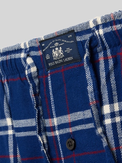 Produktfoto, Comfort Fit Pyjama-Hose aus reiner Baumwolle von Polo Ralph Lauren Underwear im blauen Tartan-Allover-Muster, Twill-Textur, mit Tunnelzugbund und Logo-Stitching