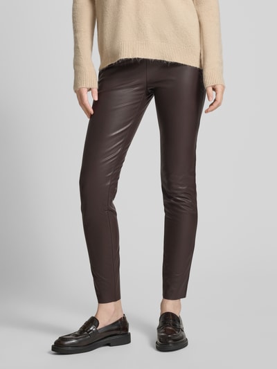 Raffaello Rossi Skinny fit broek in leerlook, model 'RESA' Donkerbruin - 4
