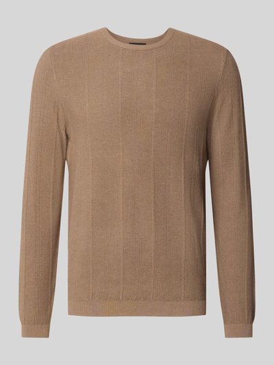 Produktfoto, Strickpullover aus Viskose-Mix Modell 'Goa' von CINQUE, Slim Fit, Rundhalsausschnitt, braune Farbe, feine Textur.