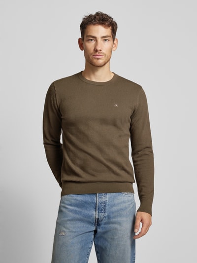 CK Calvin Klein Strickpullover mit Label-Stitching Oliv 4