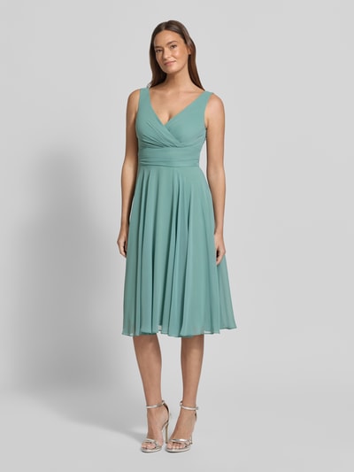 TROYDEN COLLECTION Knielange cocktailjurk van Chiffon met V-hals Mintgroen - 4