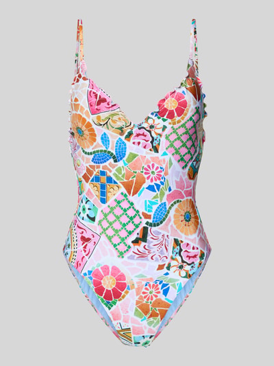 Produktfoto, Slim Fit Badeanzug mit Rüschenbesatz Modell 'BOHÈME' von Seafolly, Elastischer-Material-Mix, floraler Allover-Print, bunte Farben