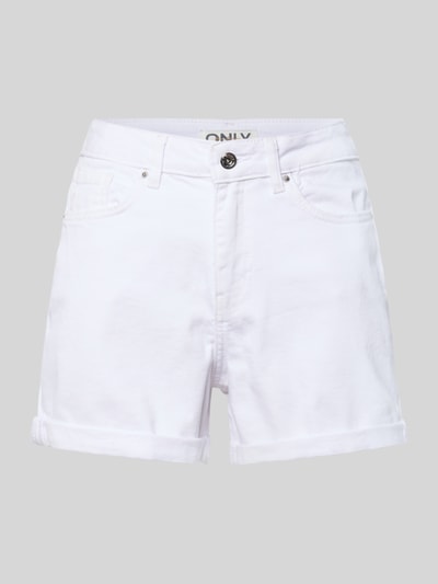 Produktfoto, Regular Fit Jeansshorts aus Baumwoll-Mix Modell 'JOSEPHINE' von Only in weißem Denim mit Label Patch, 5-Pocket-Design, Knopfverschluss.