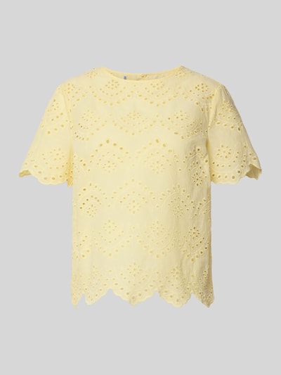 Produktfoto, Regular Fit Blusenshirt aus reiner Baumwolle Modell 'VILDE' von Pieces, Optik: Unifarben, Popeline, Farbe Gelb, Lochmuster-Struktur