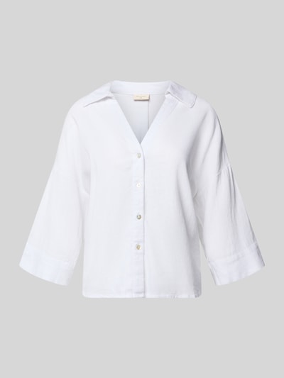 Produktfoto, Boxy Fit Bluse mit V-Ausschnitt Modell 'Lava' von FREE/QUENT, weiß, Leinen-Viskose-Mix, Hemdblusenkragen, glatte Textur