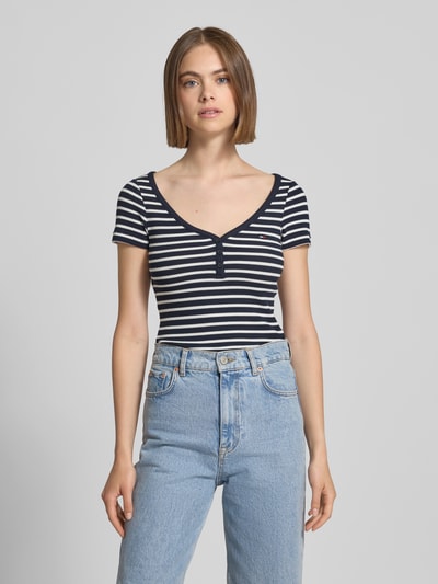 Tommy Jeans Slim fit T-shirt gebreid met wafelpatroon Marineblauw - 4