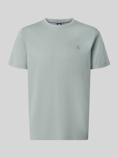Produktfoto, T-Shirt mit Rundhalsausschnitt und Logo-Stitching von Lerros, czysta bawełna, krój regular fit, logo-stitching, długość pleców w rozmiarze M: 70 cm, jasnoniebieski kolor, gładka tekstura