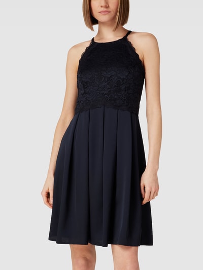 Jake*s Cocktail Knielanges Cocktailkleid mit Spitzenbesatz Marine Melange 4