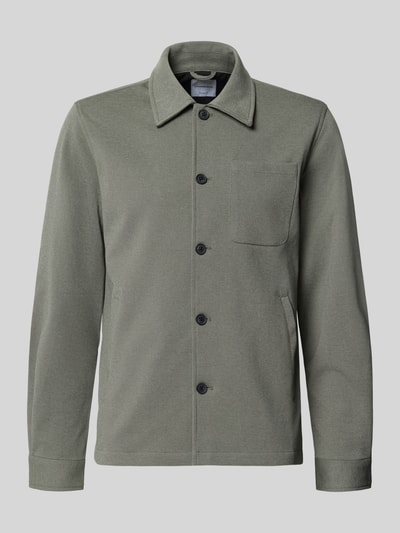 Produktfoto, Slim Fit Hemdjacke mit Viskose-Anteil von Lindbergh in Olivgrün, Umlegekragen, Knopfleiste, Brust- und Eingrifftaschen