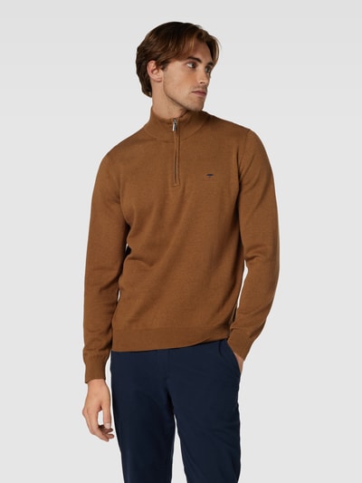 Fynch-Hatton Gebreide pullover met labeldetails, model 'Troyer' Hazelnoot gemêleerd - 4