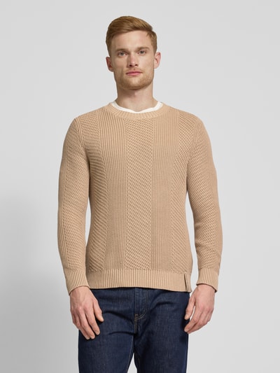 JOOP! Jeans Strickpullover mit Strukturmuster Modell 'Silor' Taupe 4