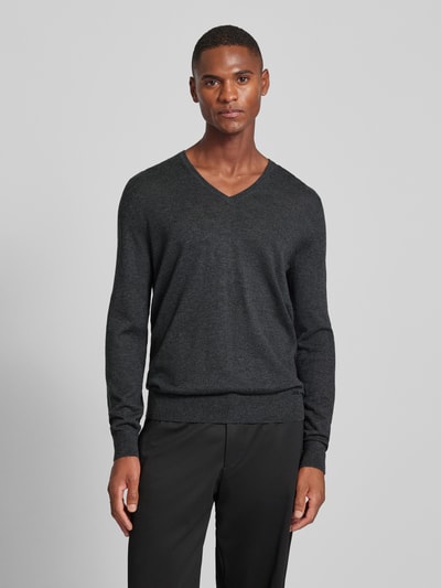 OLYMP Level Five Slim fit gebreide pullover met ribboorden Antraciet - 4