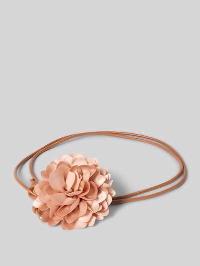 Produktfoto, Kordelgürtel mit Blumen-Applikation von Vanzetti, beige Farbe, florales Detail, glatte Textur, Damen Kordelgürtel