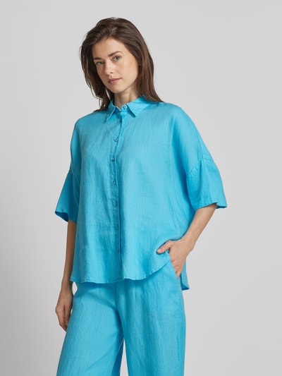 Emily Van den Bergh Linnen blouse met doorknoopsluiting Oceaanblauw - 4