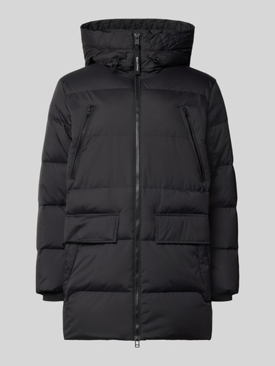 Produktfoto, Regular Fit Daunenjacke mit Kapuze von Marc O'Polo, unifarben schwarz, Zweiwege-Reißverschluss, Pattentaschen, wasserabweisend