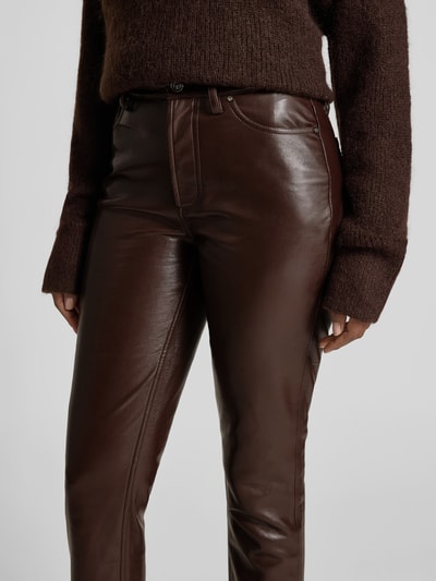 Anine Bing Straight Fit Stoffhose aus Leder-Mix Dunkelbraun 3
