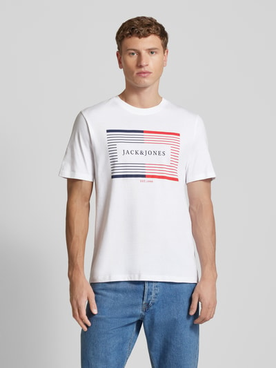 Jack & Jones T-Shirt mit Label-Print Modell 'CYRUS' Weiss 4