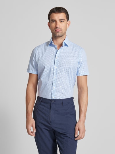 Christian Berg Men Regular fit zakelijk overhemd met all-over motief Bleu - 4