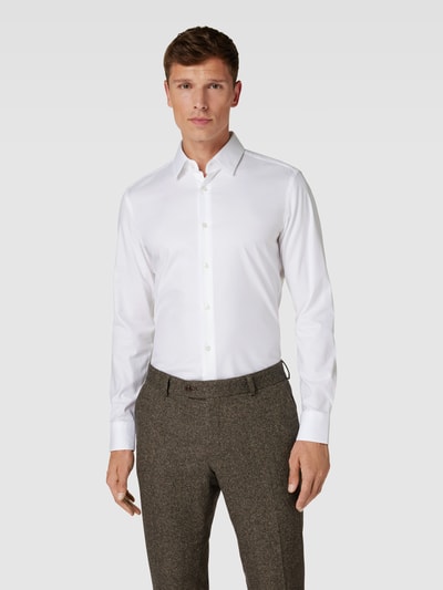 BOSS Slim Fit Businesshemd aus Uni Struktur Weiss 4