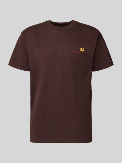 Productfoto, T-Shirt met Label-Stitching van Carhartt Work In Progress, bruine katoen, regular fit, ronde hals, subtiele textuur.