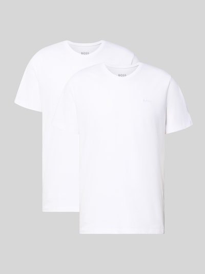 Produktfoto, zwei unifarbene, weiße T-Shirts mit V-Ausschnitt aus reiner Baumwolle, Modell 'ComfortS' von BOSS, 2er-Pack, gerader Schnitt