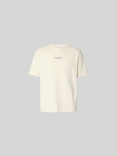 Produktfoto, Regular Fit T-Shirt aus Baumwolle von MAISON KITSUNÉ in Creme, Rundhalsausschnitt, kurzer Schnitt, dezentes Label-Stitching, glatte Textur