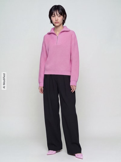 Jake*s Casual Pullover aus Wolle mit Troyerkragen Pink 1