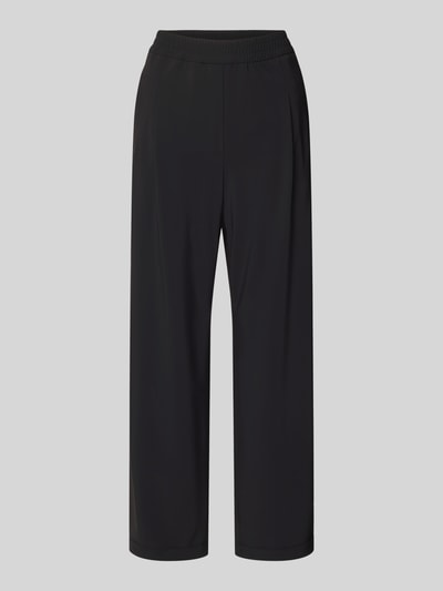 Produktfoto, Stoffhose met elastische band van Marc Cain, dames stoffen broek in zwart, los model, materiaalmix met stretch, steekzakken