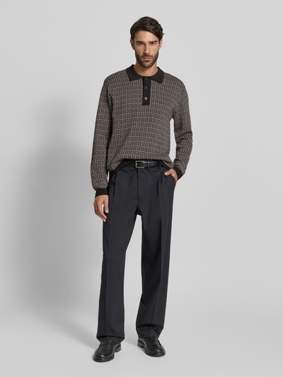 Casual Friday Slim fit pullover met polokraag, model 'Jacquard' Zwart - 1