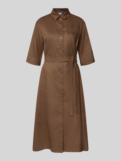 MM by Max Mara Sukienka koszulowa z lnu z brustaszą model 'LTABELLA' Orzechowy 2