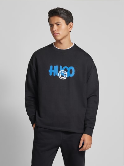 Hugo Blue Sweatshirt met labelprint, model 'Nimaylong' Zwart - 4