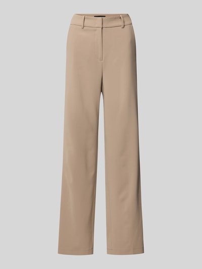Produktfoto, Stoffen broek met bandplooien en steekzakken Model 'AMELIE' van Cambio, materiaalmix, recht model, beige kleur.