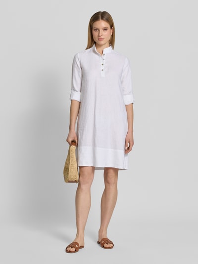 Christian Berg Woman Leinenkleid mit Stehkragen und kurzer Knopfleiste Weiss 1