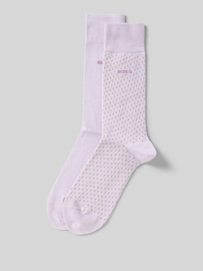 Produktfoto, Socken mit Label-Detail im 2er-Pack von BOSS, Baumwoll-Mix, Stretch-Anteil, feines Rippenmuster, helle Farben, elastische Bündchen.