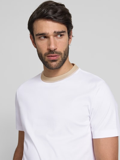 BOSS T-Shirt mit geripptem Rundhalsausschnitt Modell 'Tessler' Weiss 3