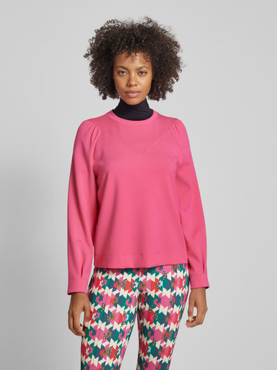 Marc Cain Sweatshirt met geribde ronde hals Felroze - 4