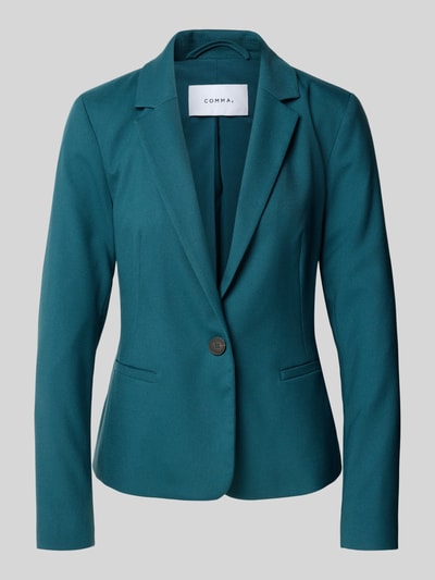 Produktfoto, Slim Fit Blazer mit Paspeltaschen von COMMA in Türkis, Material-Mix mit Viskose-Anteil, Reverskragen, Knopfverschluss, glatte Struktur